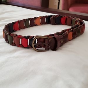 Multicolor Braided Leather Belt One Size